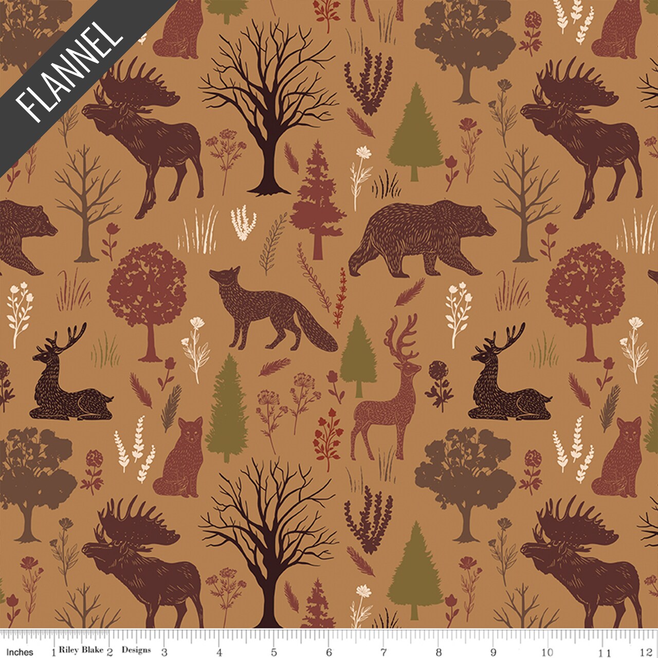 Into the Woods Animals Flannel in Tan (f16792-tan) | Designer Flannel | Riley Blake Designs | Riley Blake